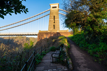 Clifton suspension bridge viewed from the side in Bristol, England
