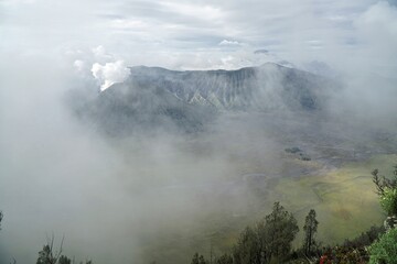 Gunung Bromo, active volcano, smoke from the crater, crater