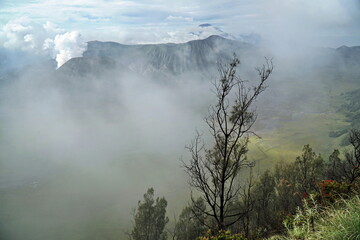 Gunung Bromo, active volcano, smoke from the crater, crater