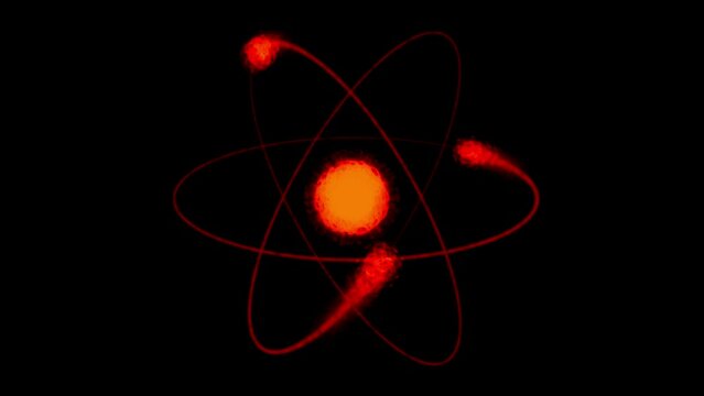Molecule of uranium with rotating ions on a black background. Looped. 4K.