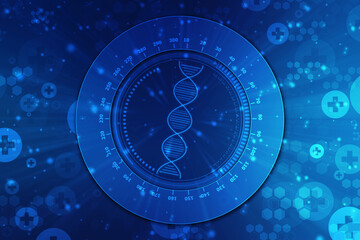 DNA structure, Genetics and medical science concept, Concept of biochemistry with Dna molecule on abstract medical background