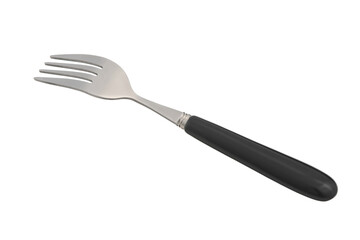Stylish stainless steel fork on white background