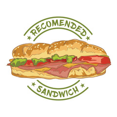 Sandwich poster design vector illustration in hand darwn style, perfect for wall decor cafe restaurant and tshirt design 