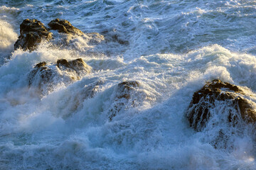 Crushing waves of the Pacific Ocean along the California Coast, Mendocino, United States.