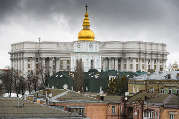 View to the the central part of Kyiv. St. Michael's Golden Domed Cathedral and Ministry of Foreign Affairs of Ukraine.