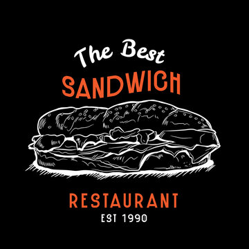Sandwich poster design vector illustration in hand drawn style, perfect for wall decor cafe restaurant and t shirt design