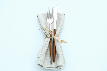 Elegant table setting on light background
