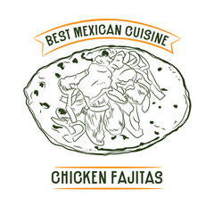 Mexican cuisine Chicken fajitas hand drawn vector illustration,perfect for menu and poster decor restaurant
