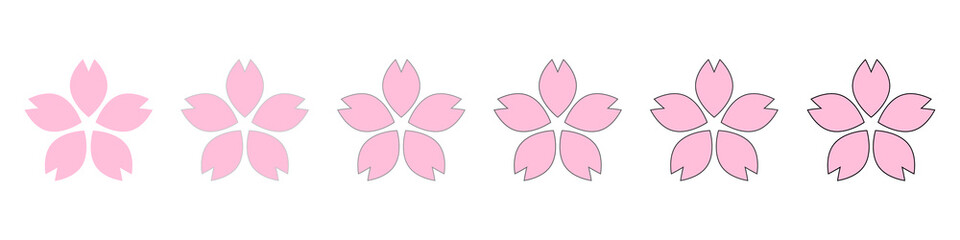 Cherry blossom icon set with different border thickness. Vector.