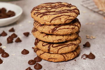 close up of oatmeal chocolate chip cookies