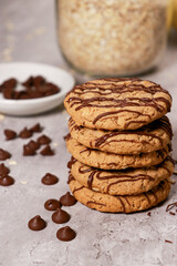close up of oatmeal chocolate chip cookies
