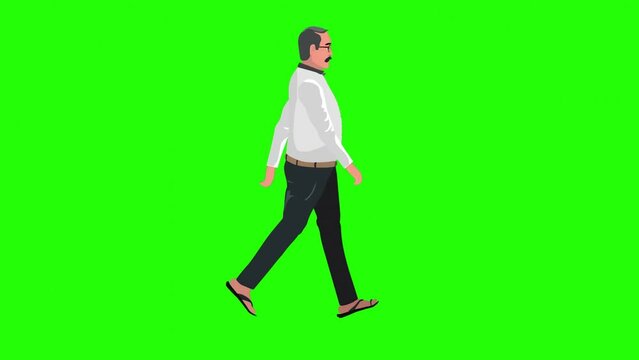 Professor walk cycle animation, Green screen