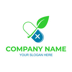herbal capsule leaf medicine logo vector
