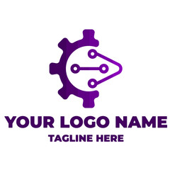 gear logo with technology playing media