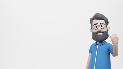 3D Illustration Man Fist Cheer Together Informative Casual Announcement Infographic Resource Blank White Space Background Template Presentation Person Advertisement Smiley Explain Cartoon Character