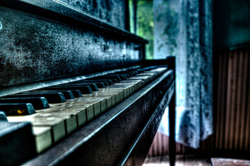 Old Vintage Upright Piano  - piano keys and piano