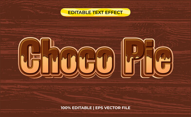 Choco pie 3d text effect with chocolate texture. typography template for chocolate product