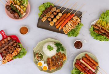 Mixed Spicy Mala Grilled Meats and Vegetables and Fish Rice Dishes