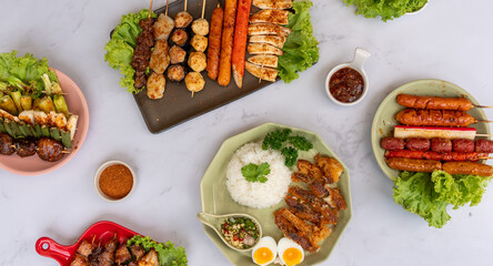 Mixed Spicy Mala Grilled Meats and Vegetables and Fish Rice Dishes