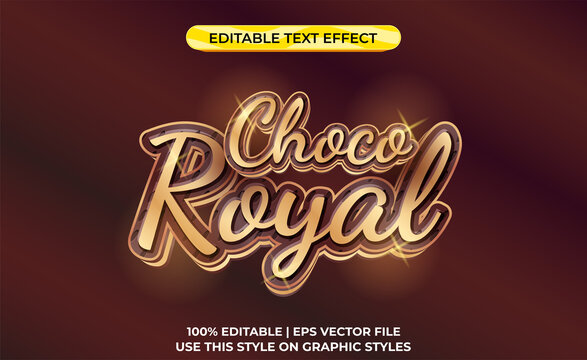 choco royal 3d text effect with gold theme. typography template for chocolate pruduct.