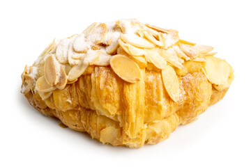 Fresh Homemade Almond Butter Croissant, golden brown and crispy Traditional French breakfast and snack, isolated on white background. Clipping path.	
