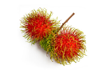 A Couple of Organic Rambutans, popular Thai fruits, on white background