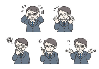 様々な表情を見せる男性のイラストセット_C02【カラー／スーツ】