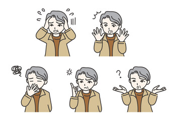 様々な表情を見せる男性のイラストセット_D02【カラー／カジュアル】