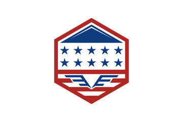 Army American USA Flag Star Ribbon Logo Design