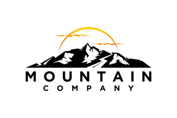Fototapeta na wymiar Mountain and Sun Rays, Mount Peak Hill Nature Landscape view for Adventure Outdoor logo