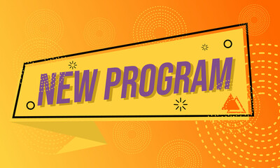 yellow banner with the text new program. banner design with geometric background