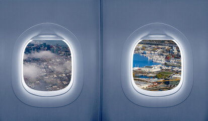 Naklejka premium View from inside an airplane windows, concept travels and Transportation,