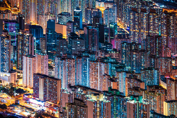 Amazing Hong Kong Night View, Kowloon district, shooting from lion rock peak. cyperpunk color
