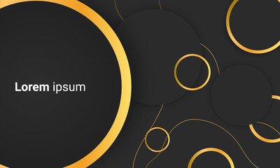 Abstract gold rings and line on black background