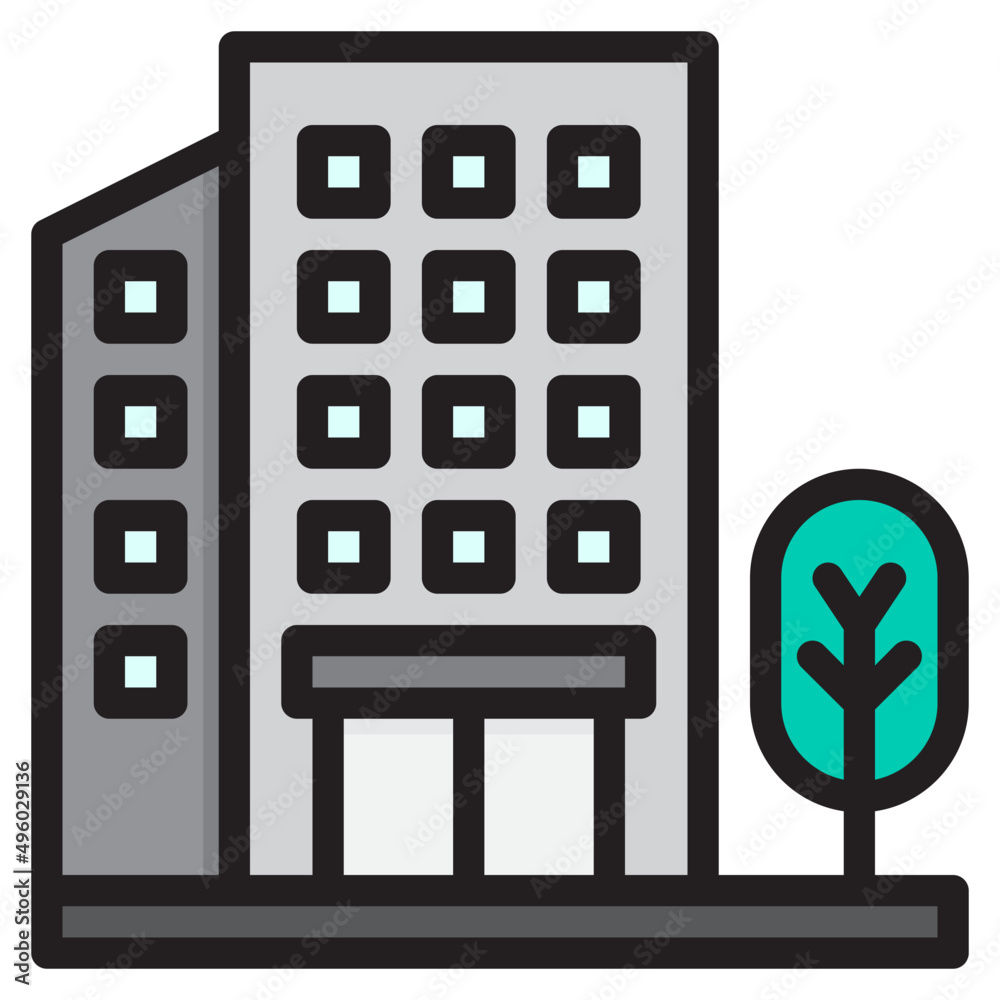 Wall mural building color line style icon