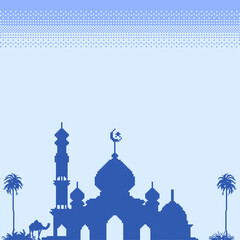 pixel art ramadan background with shadow mosque and beautiful sky full of stars