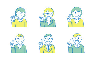 人差し指を立てるいろいろな人12　高齢者と若者　ポップ