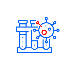 Covid 19 virus vaccine or lab analysis. Pixel perfect, editable stroke icon