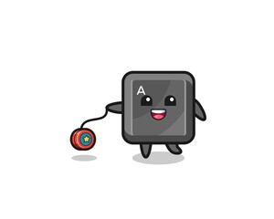 cartoon of cute keyboard button playing a yoyo