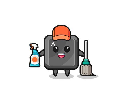 cute keyboard button character as cleaning services mascot