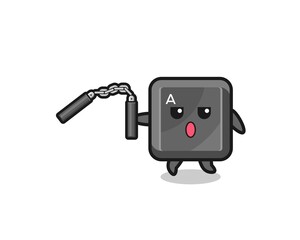 cartoon of keyboard button using nunchaku