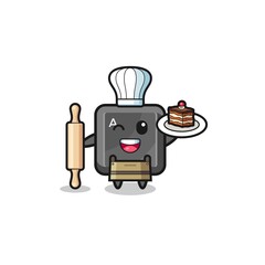 keyboard button as pastry chef mascot hold rolling pin