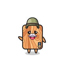 cute plank wood as veteran cartoon