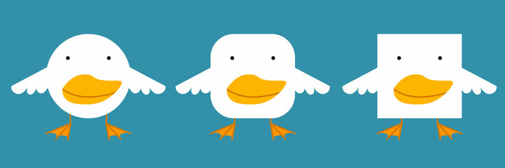 A set of animals of square and round shape. Vector illustration of a white duck