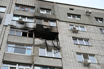 An extinguished fire in an apartment building.