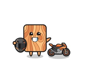 cute plank wood cartoon as a motorcycle racer