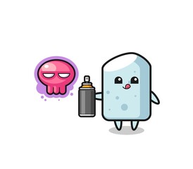 chalk cartoon make a graffiti with a spray paint