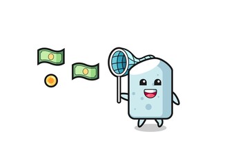 illustration of the chalk catching flying money