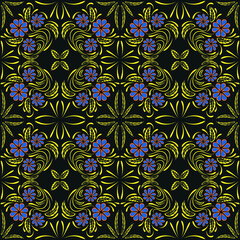 Floral folk damask pattern Fantasy flowers 