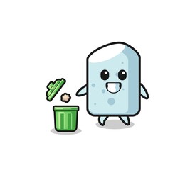 illustration of the chalk throwing garbage in the trash can